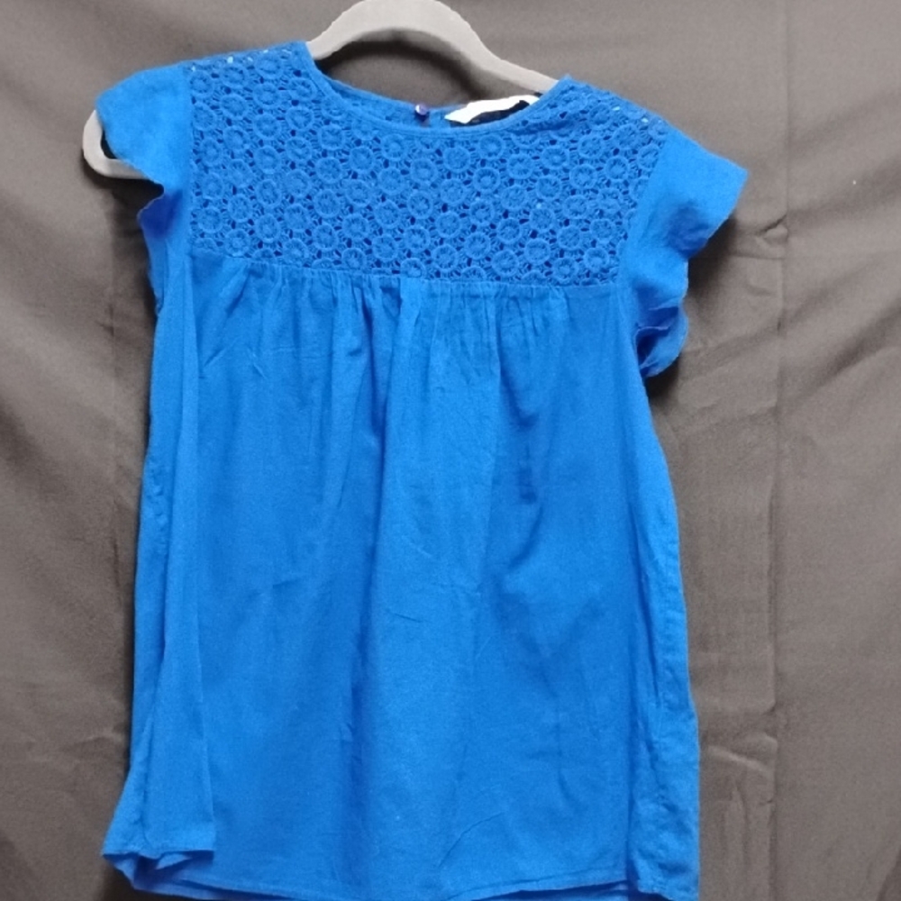 Zara Girls Blue Crochet Yoke Short Sleeve Top
